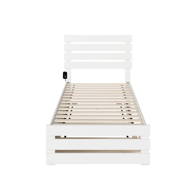 Twin XL Bed with Footboard & Trundle - USB Charger - White - Home Furnishings