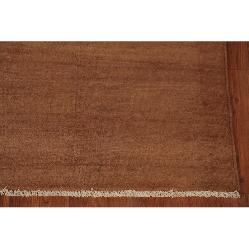Brown Gabbeh Modern Area Rug Hand-Knotted Wool Carpet - 4'11" x 6'6"