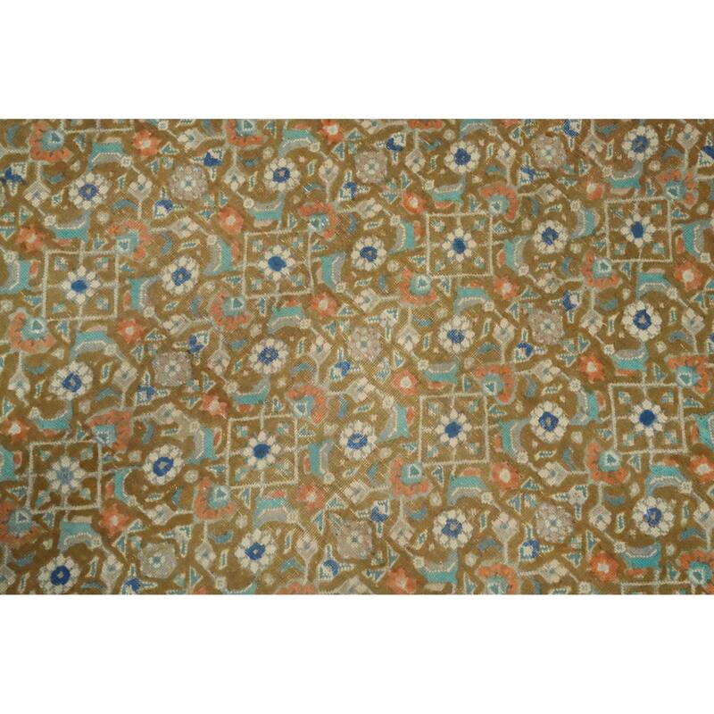 Hand Knotted Oriental 100% Wool Carpet Traditional Floral Green Tabriz Area Rug - 6' 8'' X 4' 10''