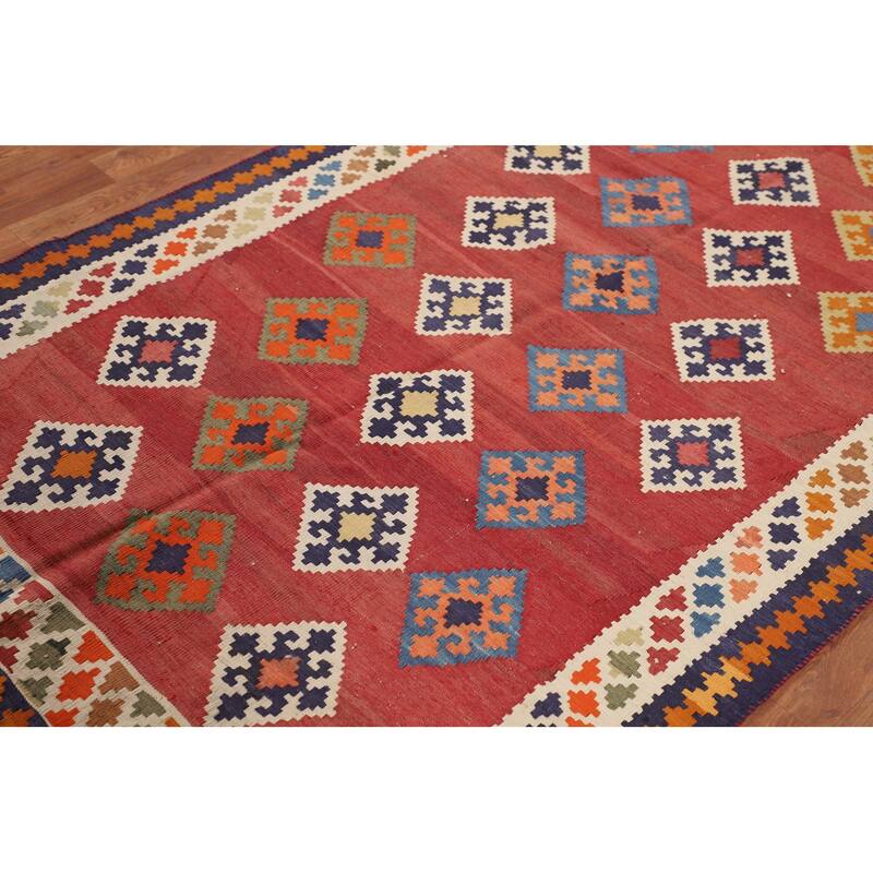 Kilim Qashqai Persian Vintage Rug Flatweave Bedroom Red Wool Carpet - 4'2"x 7'2"