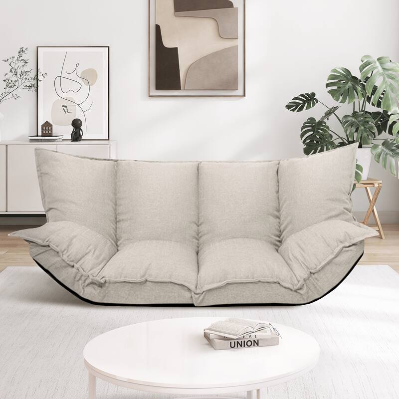 Modern Lazy Sofa Bed Beige Folding Futon for Kids or Home - Beige
