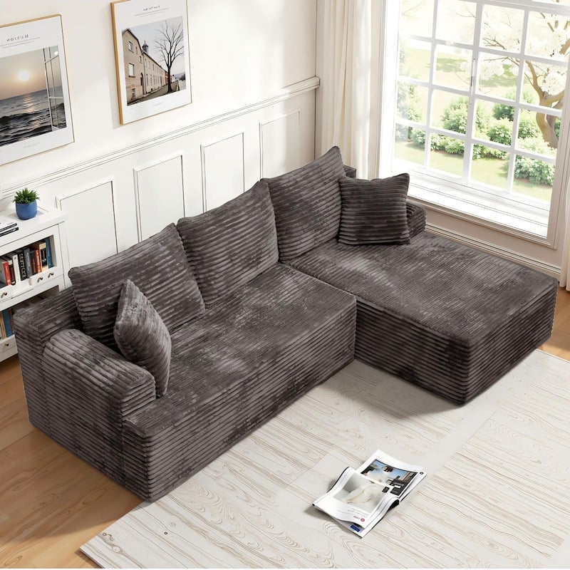 L-Shaped Corner Sectional Sofa Set with Side Chaise Lounge, Soft Foam Cushion Modular Sofa Corduroy Leisure Couch