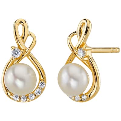 14k Yellow Gold Freshwater Pearl Infinity Swirl Stud Earrings