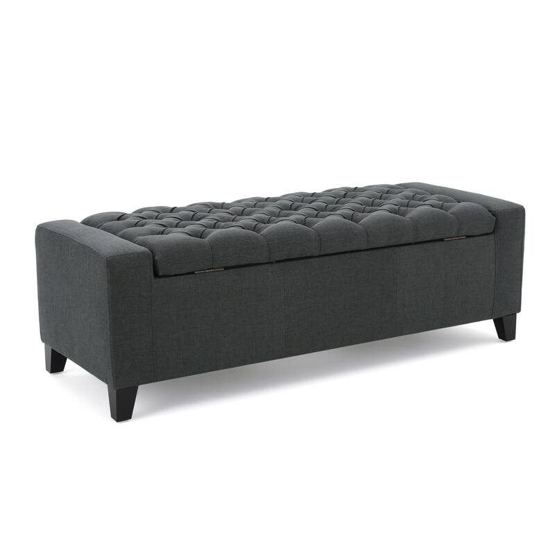 50.75" Fabric End of Bed Storage Bench, Upholstered Storage Ottoman Bench with Safety Hinge, Stylish Large Ottoman