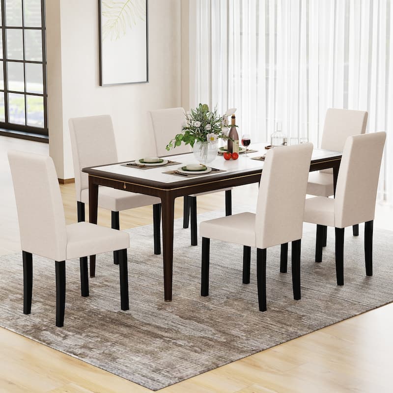 Gymax Dining Chair Set of 4 Fabric Upholstered Rubber Wood Legs Side