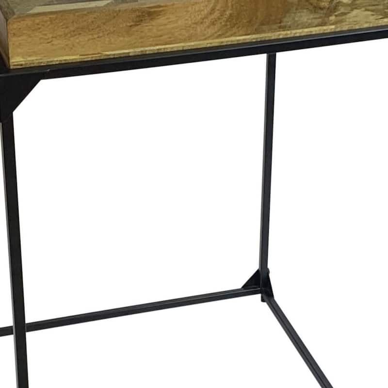 HomeRoots 29" Natural and Black Solid Wood and Iron Square Frame End Table - 20 in. x 28.5 in. x 20 in.