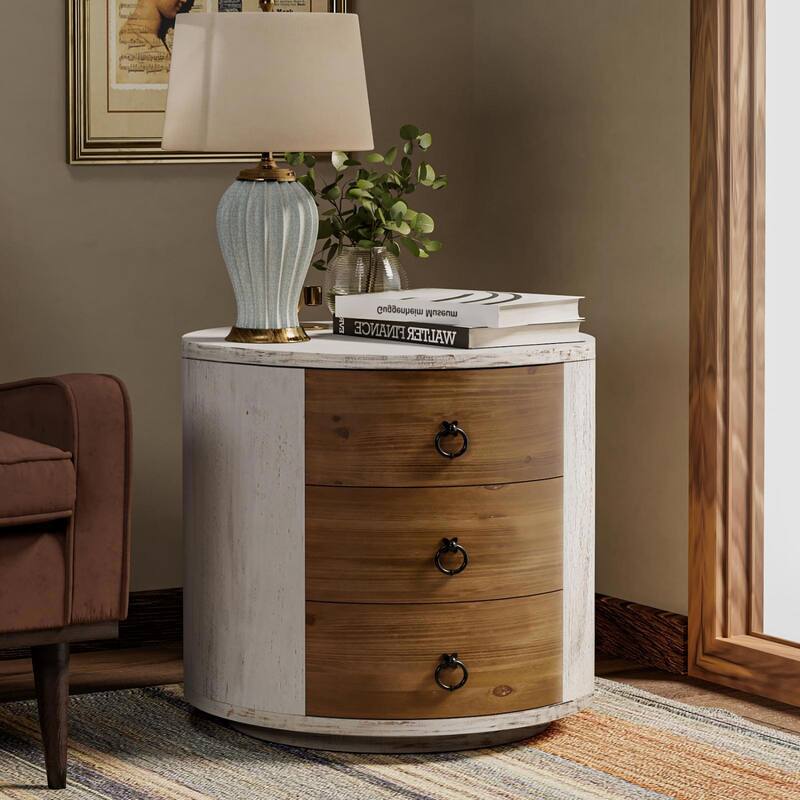 COSIEST Set of 2 Solid Wood Buffets and Sideboards Storage Cabinets - Round-3-Drawer