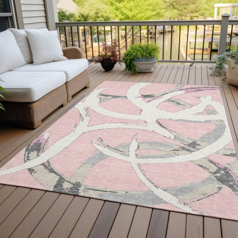 Machine Washable Indoor/ Outdoor Abstract Contemporary Chantille Rug - Pink - 9' x 12'