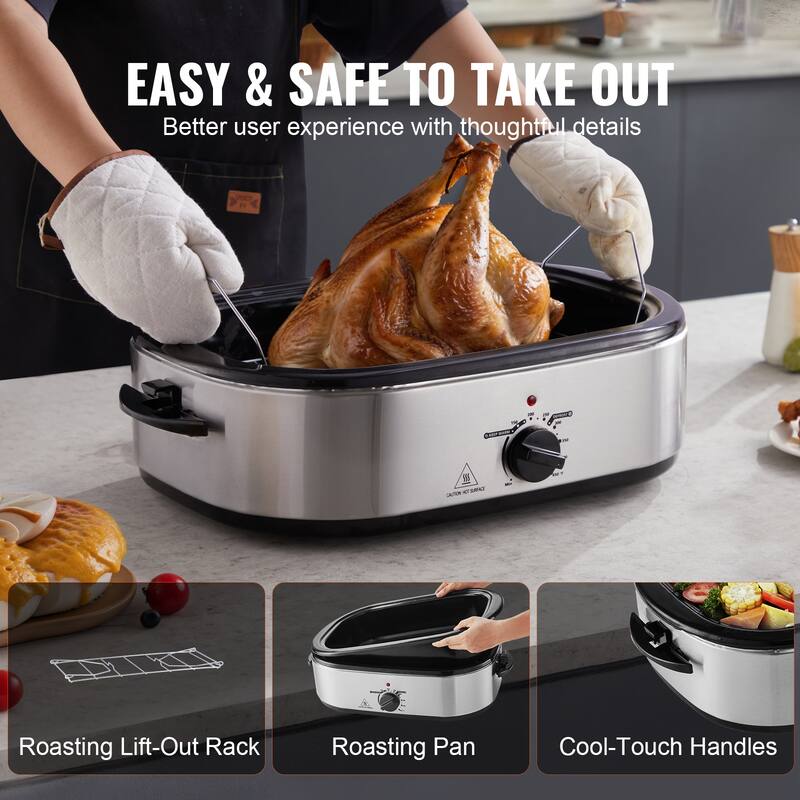 Electric Roaster Oven Adjustable Temperature, Removable Pan & Rack - 18 QT 1450W