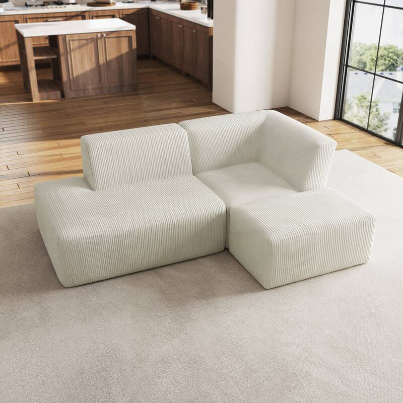 Corduroy Fully Sponge Molded Modular Sectional Sofa with Ottoman
