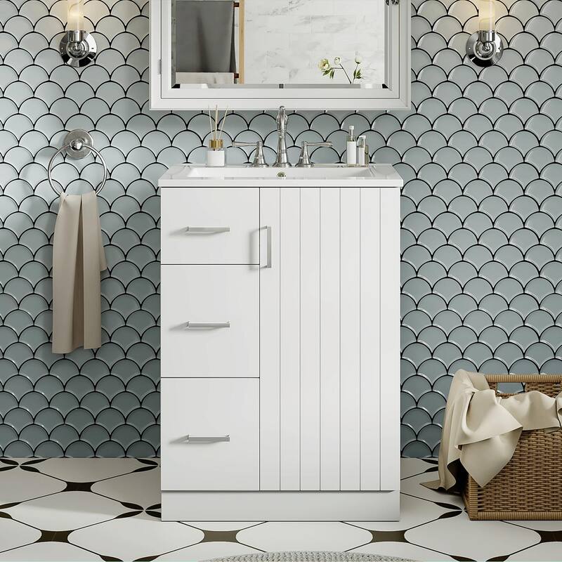 24" Modern Bathroom Vanity with Sink, Small Bathroom Sink Cabinet