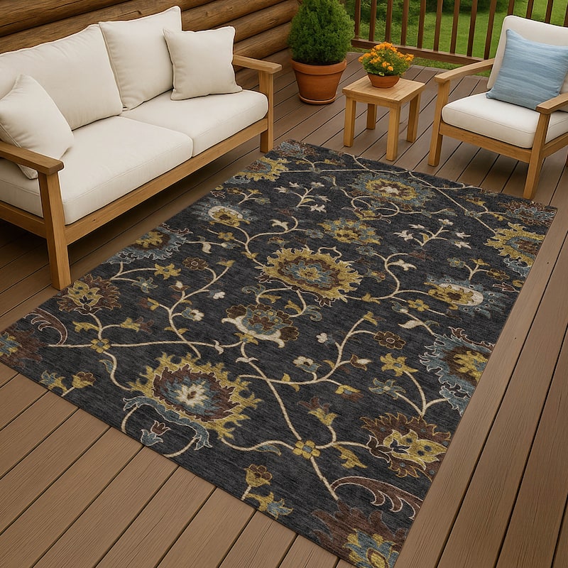 Machine Washable Indoor/ Outdoor Traditional Luna Chantille Rug