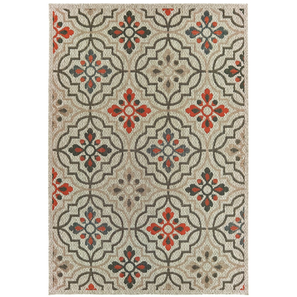 Lanester Grey Orange Geometric Outdoor Casual Area Rug