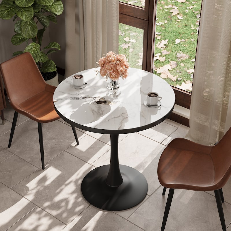Round Kitchen Dining Table White Sintered Stone-top Larger Pedestal Base Furniture Leisure Coffee Table