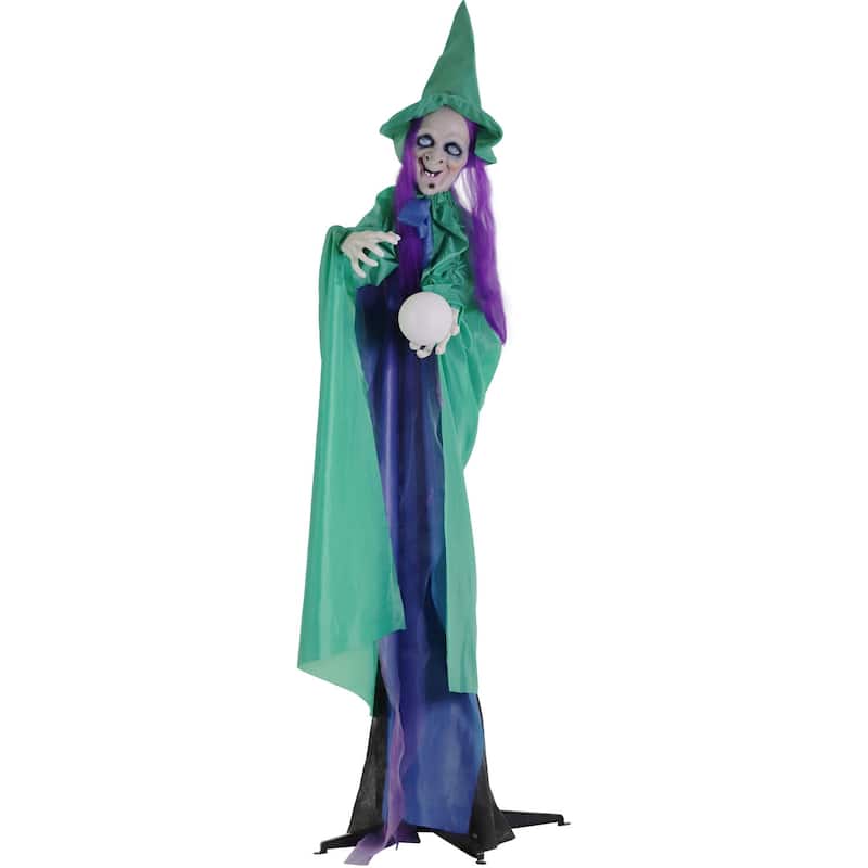 Haunted Hill Farm Vadoma the Animatronic Talking Fortune Teller Witch with Movement and Crystal Ball for Halloween Decoration