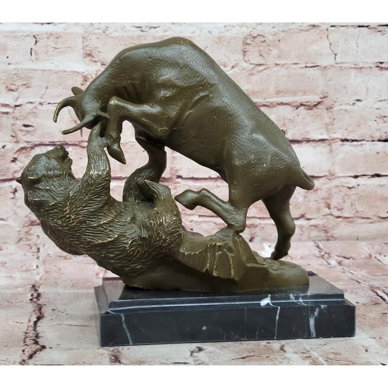 Imitative Bull And Bear Bronze Sculpture - Financial Market Symbol Animal Art