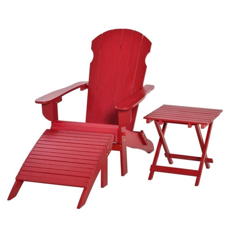 3-Piece Red Fir Folding Adirondack Chair Set with Ottoman and Side Table - 29.25" L x 35.5" W x 37.5" H
