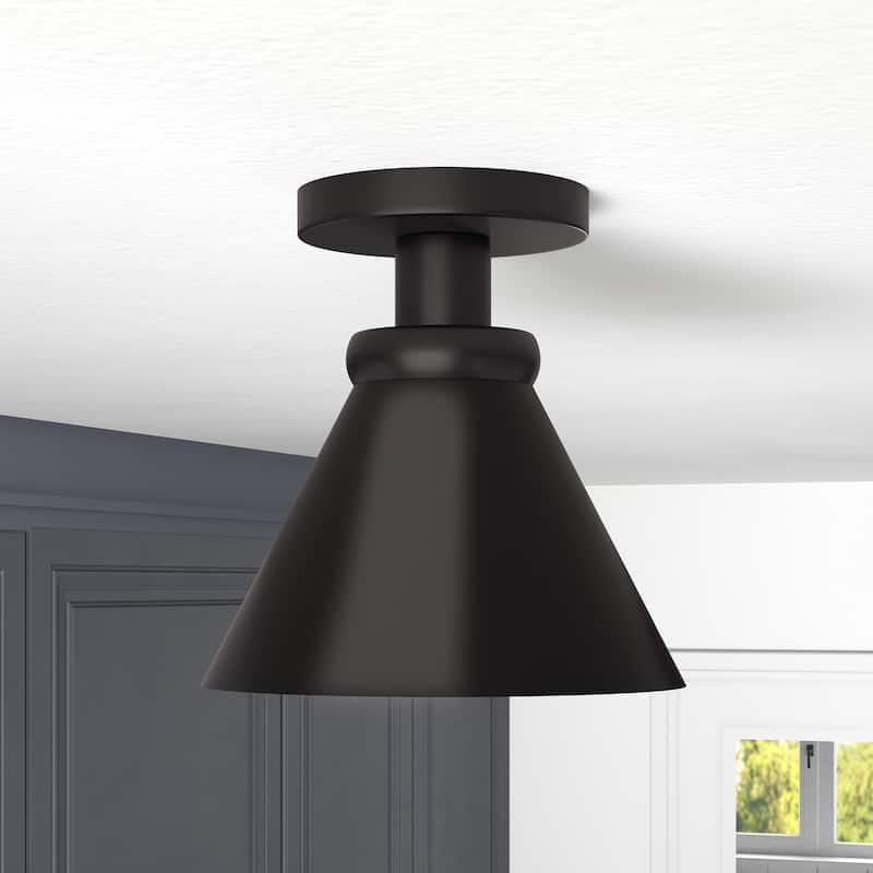 Zeno 8.5" Semi Flush Mount with Metal Shade - Blackened Bronze