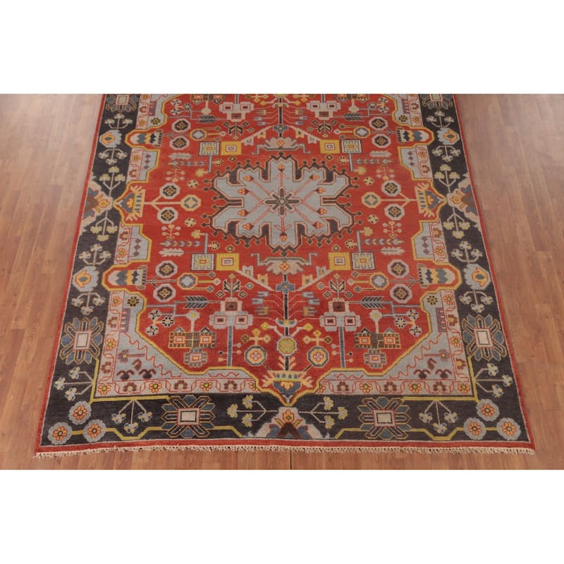 Orange Geometric Heriz Serapi Area Rug Handmade Wool Carpet - 7'11"x 9'8"