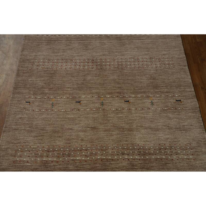 Hand Knotted Oriental 100% Wool Carpet Tribal Animal Pictorial Brown Gabbeh Area Rug - 7' 10'' X 5' 1''