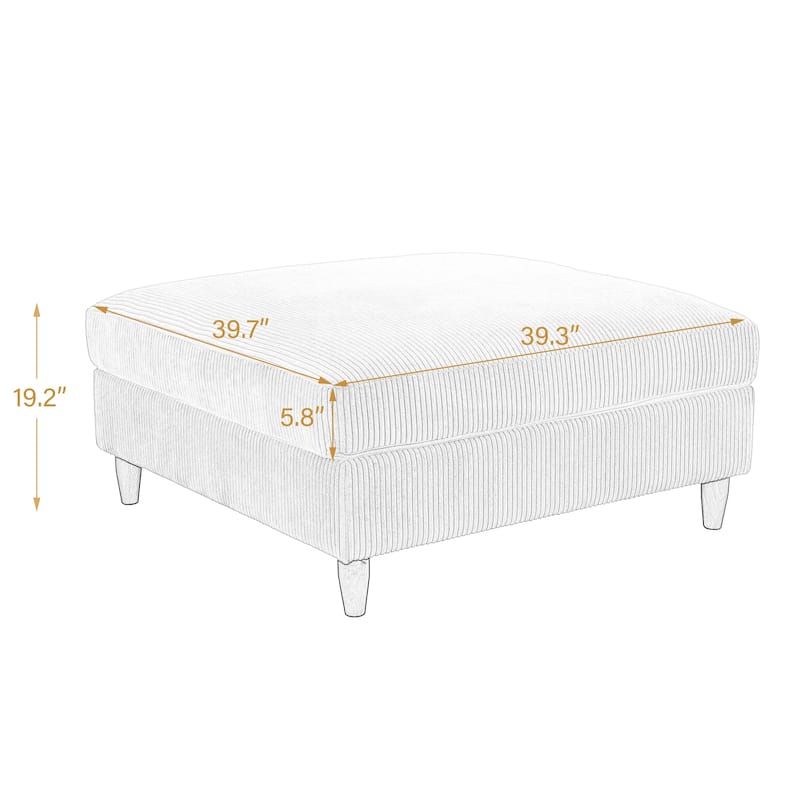 Modern Square Corduroy Upholstered Ottoman With Wood Leg