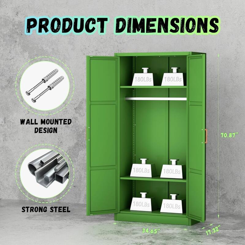71'' - 72'' Tall Wardrobe Armoire Clothing Closet Storage Cabinet with Hanging Rod and Adjustable Shelves