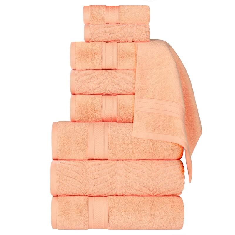 Superior Chevron Zero Twist Solid and Jacquard Cotton 9 Piece Towel Set