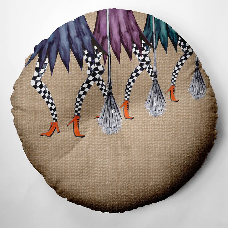 Esmerelda Trippled Halloween Design Tufted Floor Pillow - 26" Diameter - Taupe