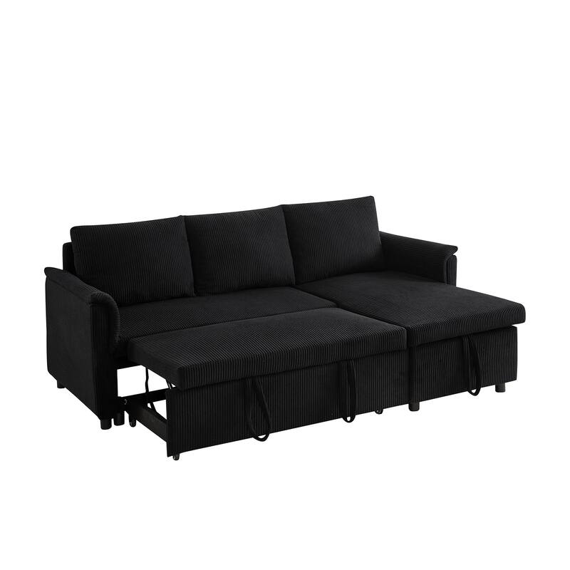 Anmytek Modular sSectional Sleeper Convertible Loveseat with Storage Chaise Corduroy Pull Out Bed Reclining Backrest