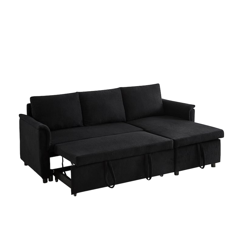 Modern 2-Seater Sofa L-Shaped Sleeper Sofa with 2 Pillows Storage Chaise and Adjustable Backrest, for Living Room, Black