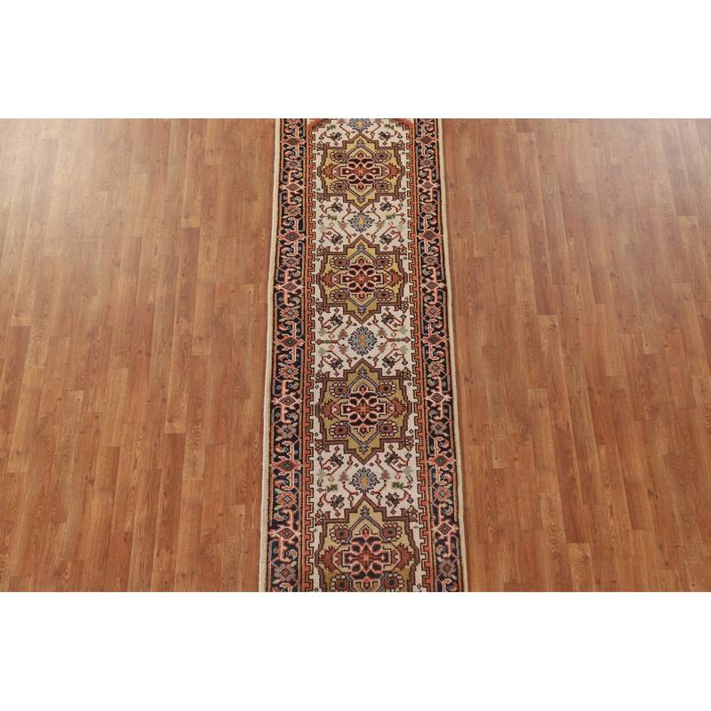 Heriz Serapi Indian Runner Ivory Rug Wool Hand-knotted - 2'7" x 10'1"