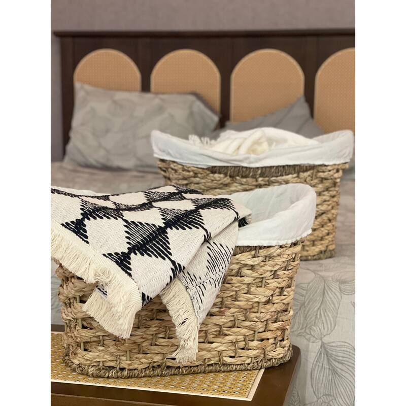 Woven Baskets for Pantry Organizer with Linen and Builtin Handles Set