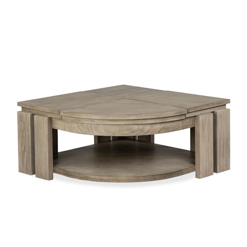 Magnussen Home Conrad Stone Harbor Grey Pie Shaped Lift Top Cocktail Table with Casters - 36''W x 36''D x 17''H