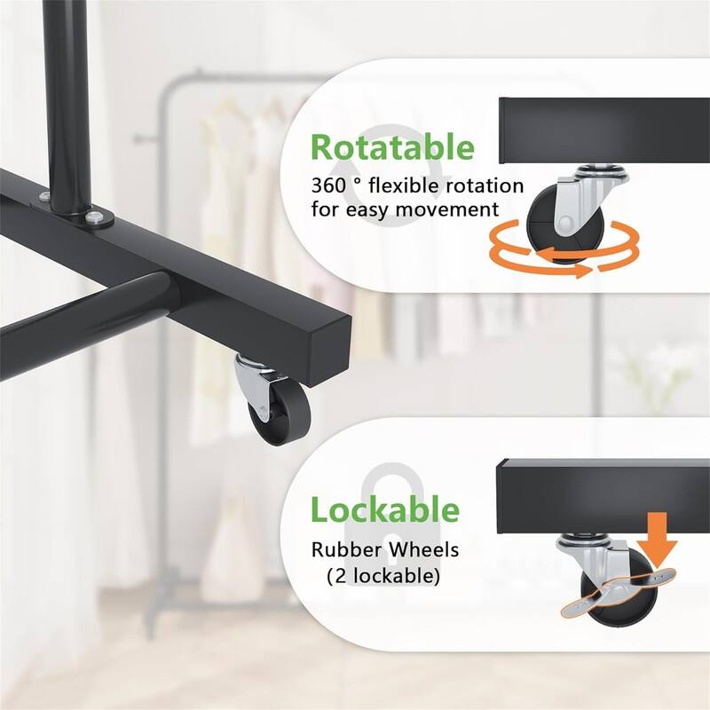 Clothes Rack With Wheels Freestanding Simple Single Pole - 15.75"D x 45.28"W x 57.48"H