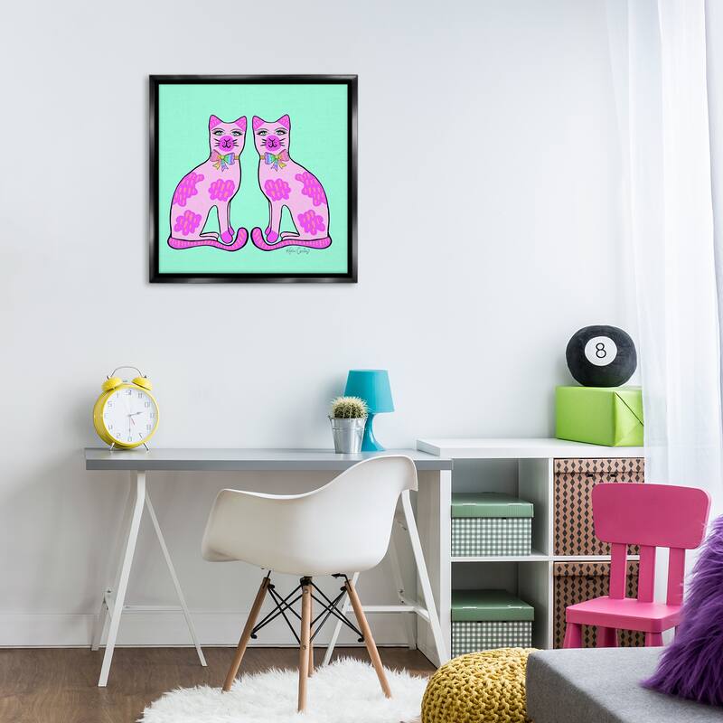 Stupell Mirrored Purple Cats Framed Floater Canvas Wall Art Design By Katie Conley