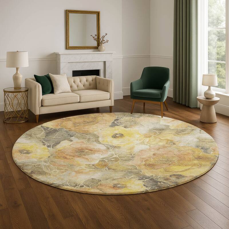 Premium Washable Super Soft Modern Floral Mayfield Rug - Gold - 8' x 8'