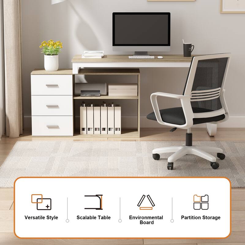 55" L Shaped Desk Writing Computer Desk Storage Workstation 5 Colors
