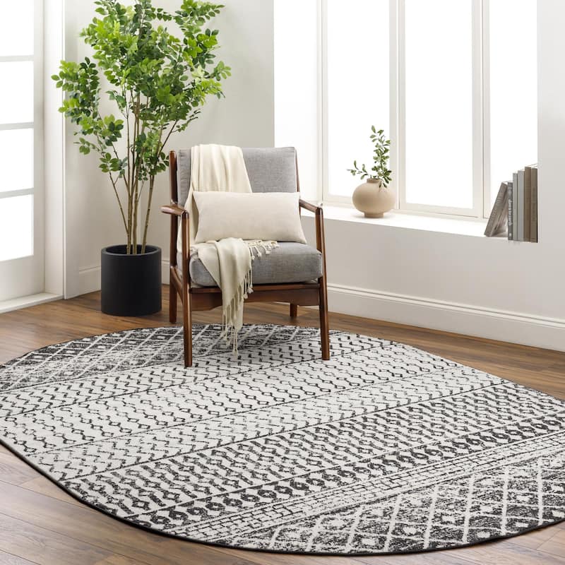 Livabliss Elaziz Moroccan Geometric Area Rug - Black - 6'7" x 9' Oval