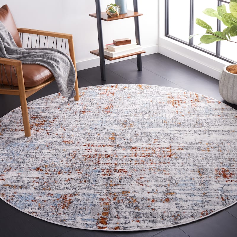 SAFAVIEH Toscana Philomena Abstract Rug - 6'7" Round - Ivory/Grey