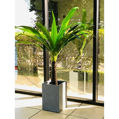19"H Square Slate Gray Concrete/Fiberglass Indoor Outdoor Modern Elegant Bowl Planter - 13"L x 13"W x 19"H