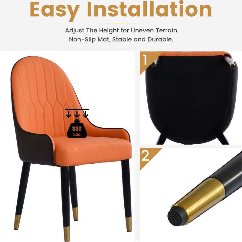 Modern 2 Piece PU Kitchen Dining Chair with Cushion, Solid Wood Metal Feet, Backrest for Dining Room Kitchen Living Room Bedroom