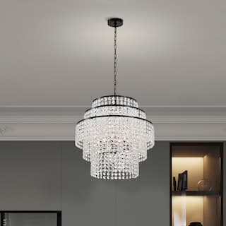 Antique Black Finish 6-Light Glam Chandelier with Tier Cascading Crystals