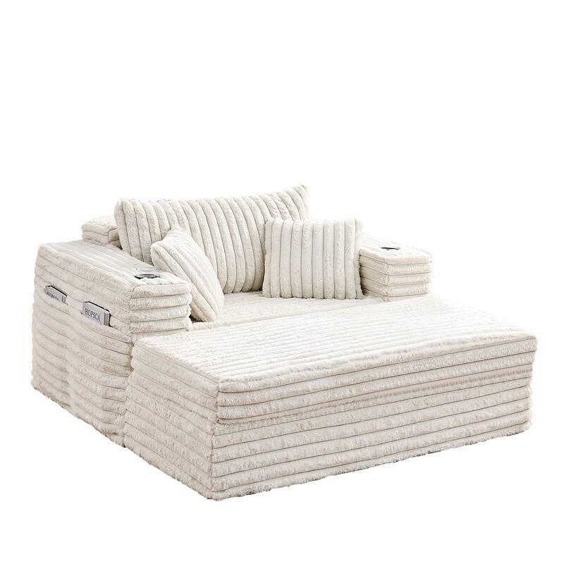 Mixoy Modern Corduroy Fabric Sofa Bed Chair,Single Sofa Chair With Cup Holders,Wide Armrests,Sleeper For Apartment