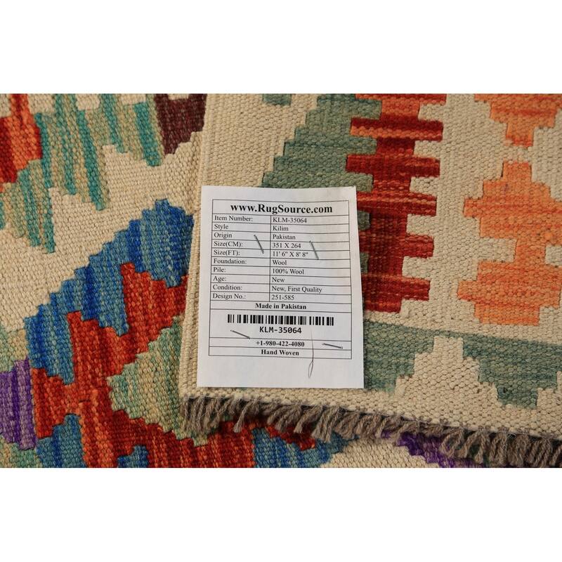 Kilim Oriental Area Rug Hand-Woven Tribal Bedroom Wool Carpet - 8'8"x 11'6"