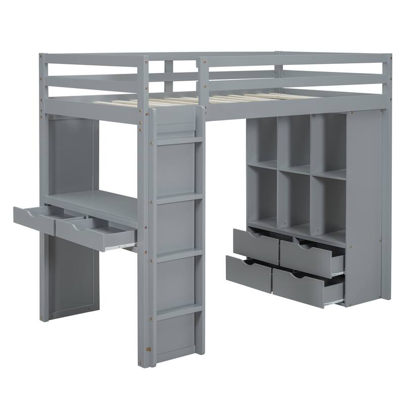 Loft Bed with large shelves, writing desk and LED Light