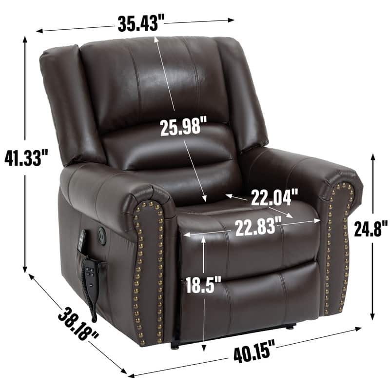 Geniune Leather Power Lift Recliner with Heat Massage & USB Ports - 350 lbs Capacity