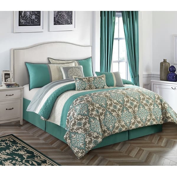 slide 2 of 18, Nanshing Reina Trellis 7 Piece Comforter Set Teal - California King