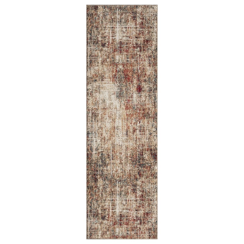 Porch & Den Delta Distressed Ivory / Crimson Abstract Area Rug - 2'6" x 6' - Ivory/Crimson