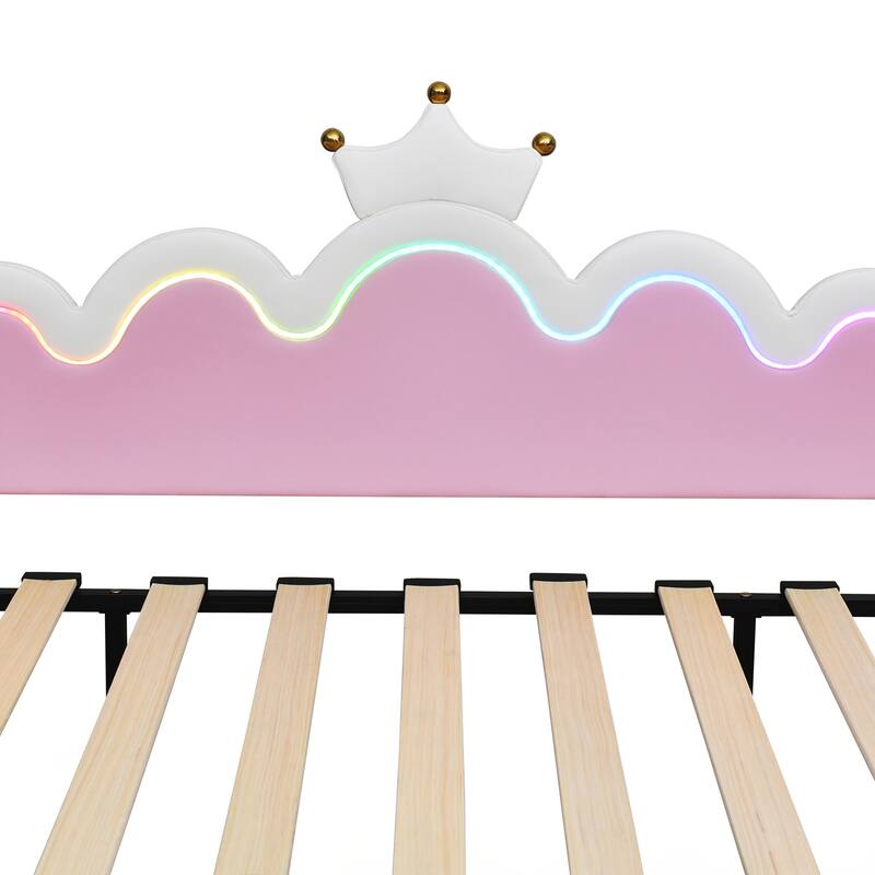 Twin Extending Daybed with LED Lights, Modern Upholstered Princess Daybed With Crown Headboard