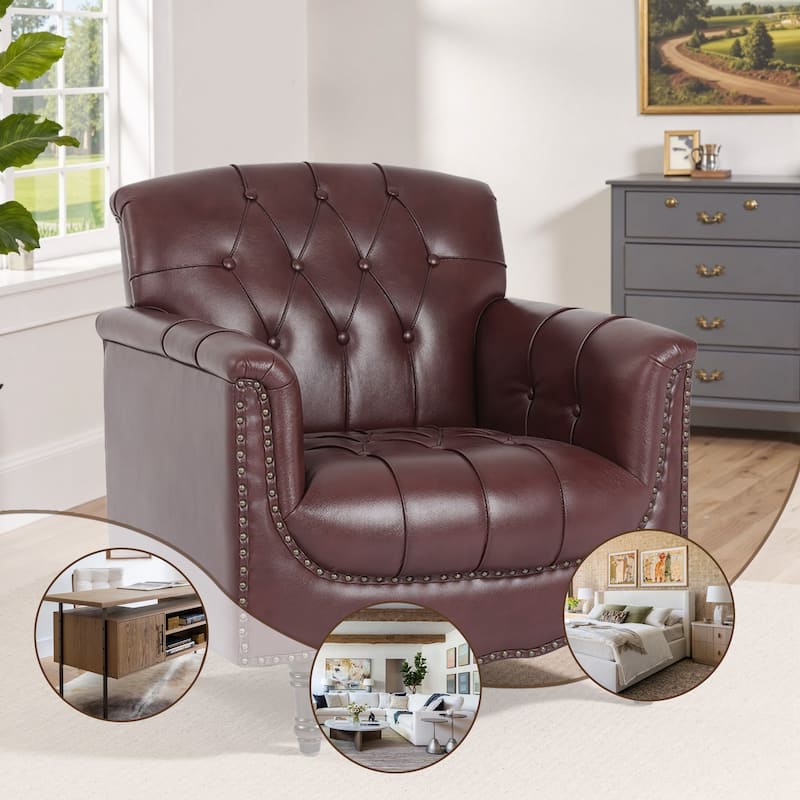 Tufted Accent Chair Vegan Leather Armchair for Living Room